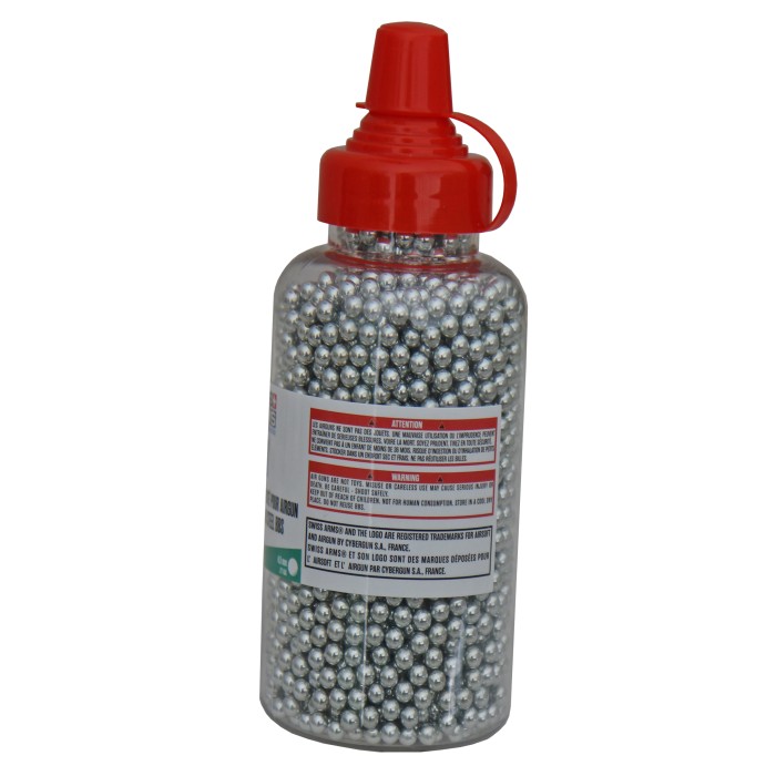 Swiss Arms, steel round balls, silver, 4.5 mm, quick-loading bottle